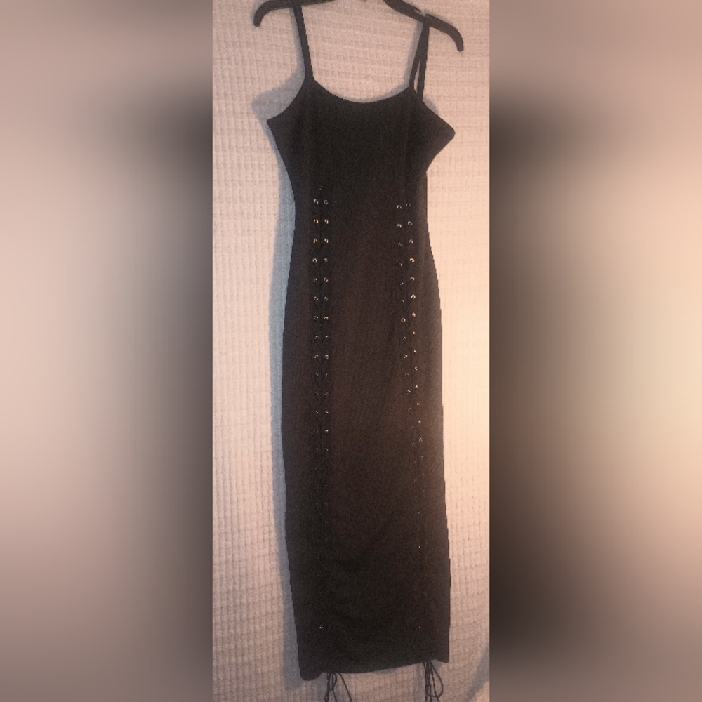 Sexy Double Lace Up Black Long Dress Maxi - Picture 2 of 8
